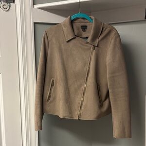 Ann Taylor Taupe Suede Cropped Zip Jacket